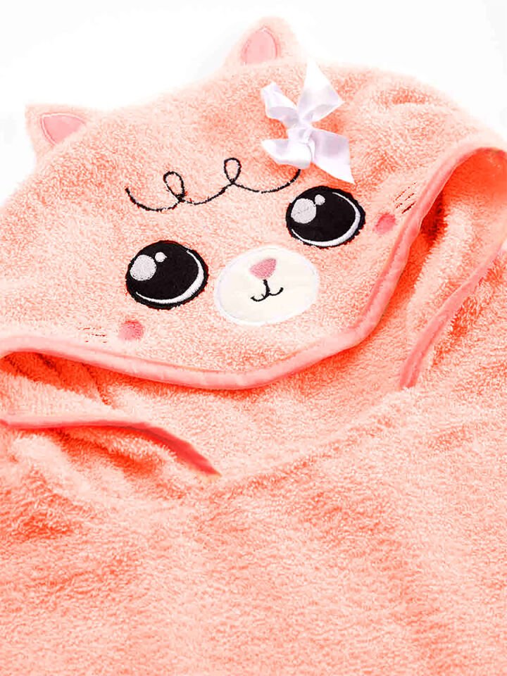 Kedi Kız Çocuk Pembe Havlu Panço