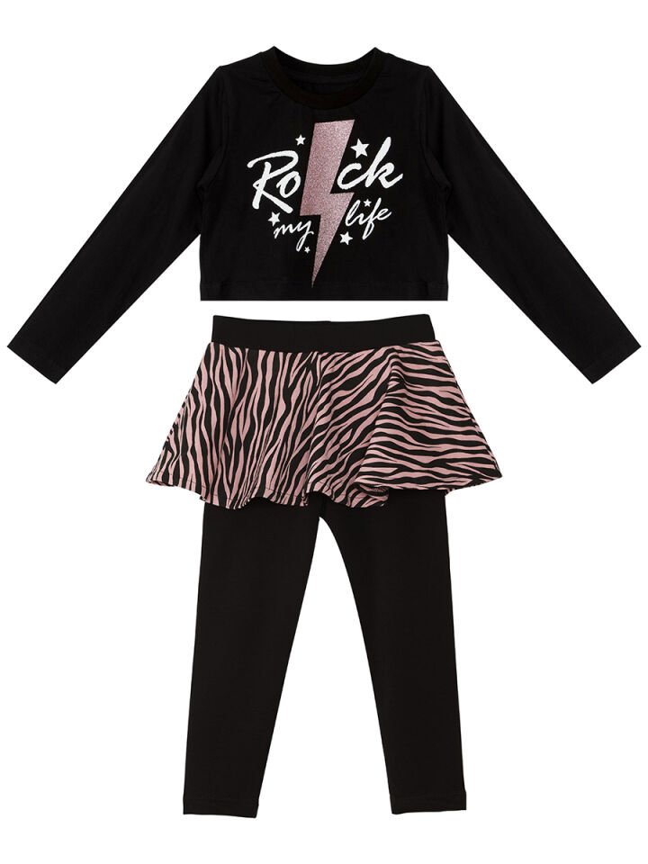 Rock Life Kız Çocuk T-shirt Tayt Takım 8 Y - Pembe, Siyah