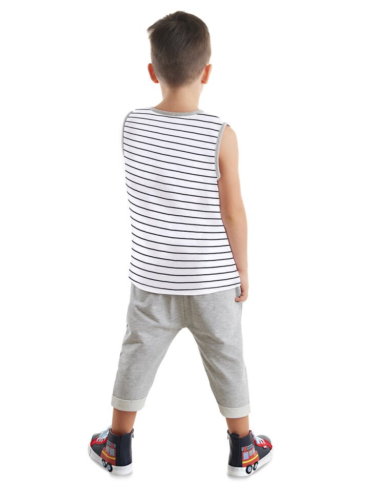 İnşaat Aracı Erkek Çocuk T-shirt Kapri Şort Takım 6 Y - Beyaz, Gri