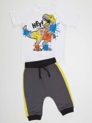 Dino Splash Erkek Çocuk T-shirt Kapri Şort Takım 5 Y - Gri, Beyaz