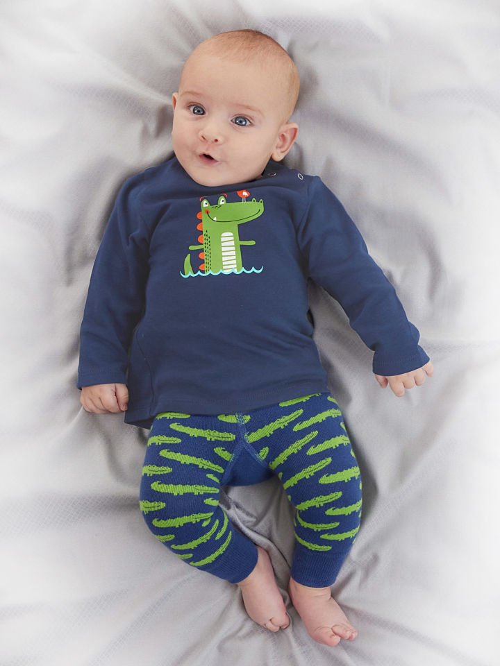 Timsah Erkek Bebek T-shirt Tayt-Pantolon Takım 3-6 M - Lacivert, Yeşil