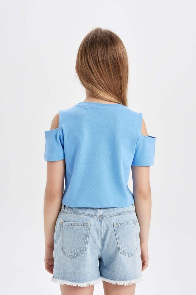 Kız Çocuk Slim Fit Dar Kesim Bisiklet Yaka Basic Düz Ribana Kısa Kollu Tişört