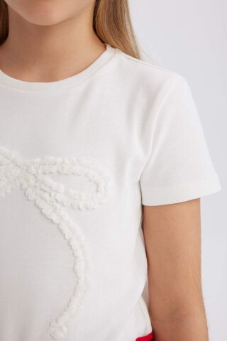 Kız Çocuk 23 Nisan Çocuk Bayramı Slim Fit Dar Kesim Bisiklet Yaka Baskılı Kısa Kollu Tişört