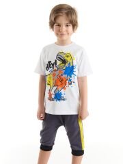 Dino Splash Erkek Çocuk T-shirt Kapri Şort Takım 9 Y - Gri, Beyaz