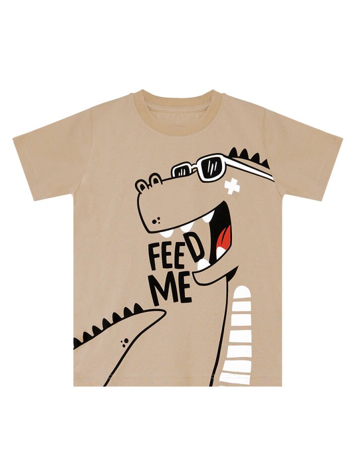 Komik Dino Erkek Çocuk T-shirt Kapri Şort Takım 3 Y - Bej, Siyah