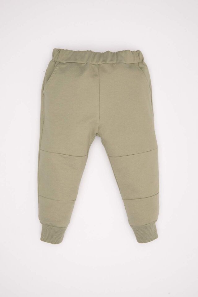 Erkek Bebek 2'li Takım Bisiklet Yaka Basic Düz Cepli Sweatshirt Üst  Beli Lastikli Jogger Eşofman Altı