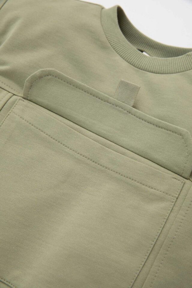 Erkek Bebek 2'li Takım Bisiklet Yaka Basic Düz Cepli Sweatshirt Üst  Beli Lastikli Jogger Eşofman Altı