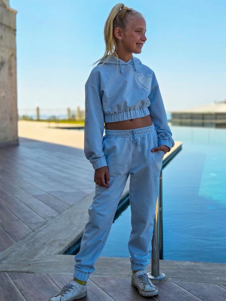 Gro Kız Çocuk Sweatshirt Eşofman Altı 2'li Takım 8-9Y - Mavi