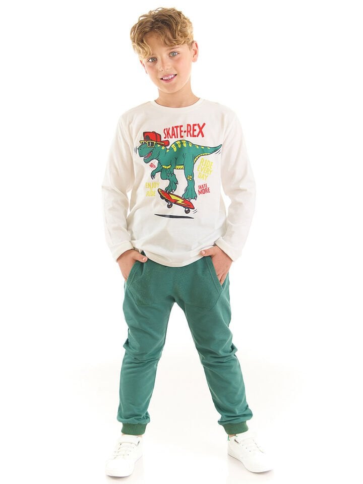 Skate-Rex Erkek Çocuk T-shirt Pantolon Takım 3 Y - Haki, Krem