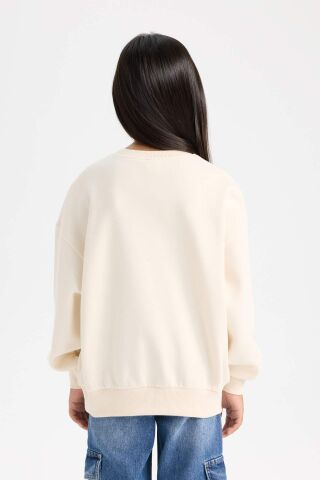 Kız Çocuk Relax Fit Bisiklet Yaka Baskılı Sweatshirt