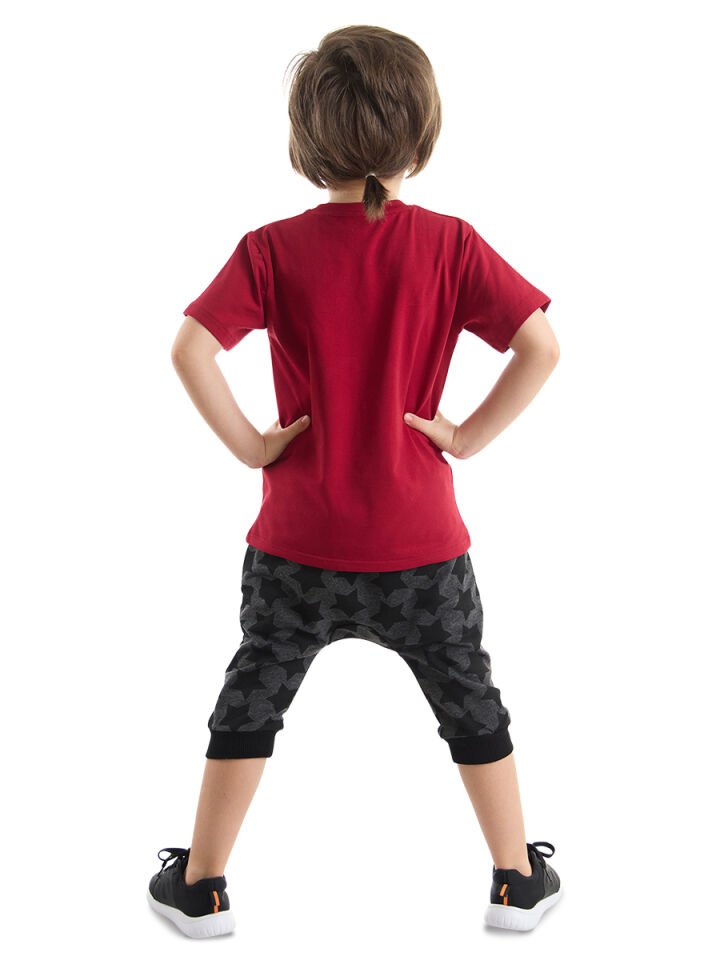 Korsan Kuralı Erkek Çocuk T-shirt Kapri Şort Takım 10 Y - Kırmızı, Gri
