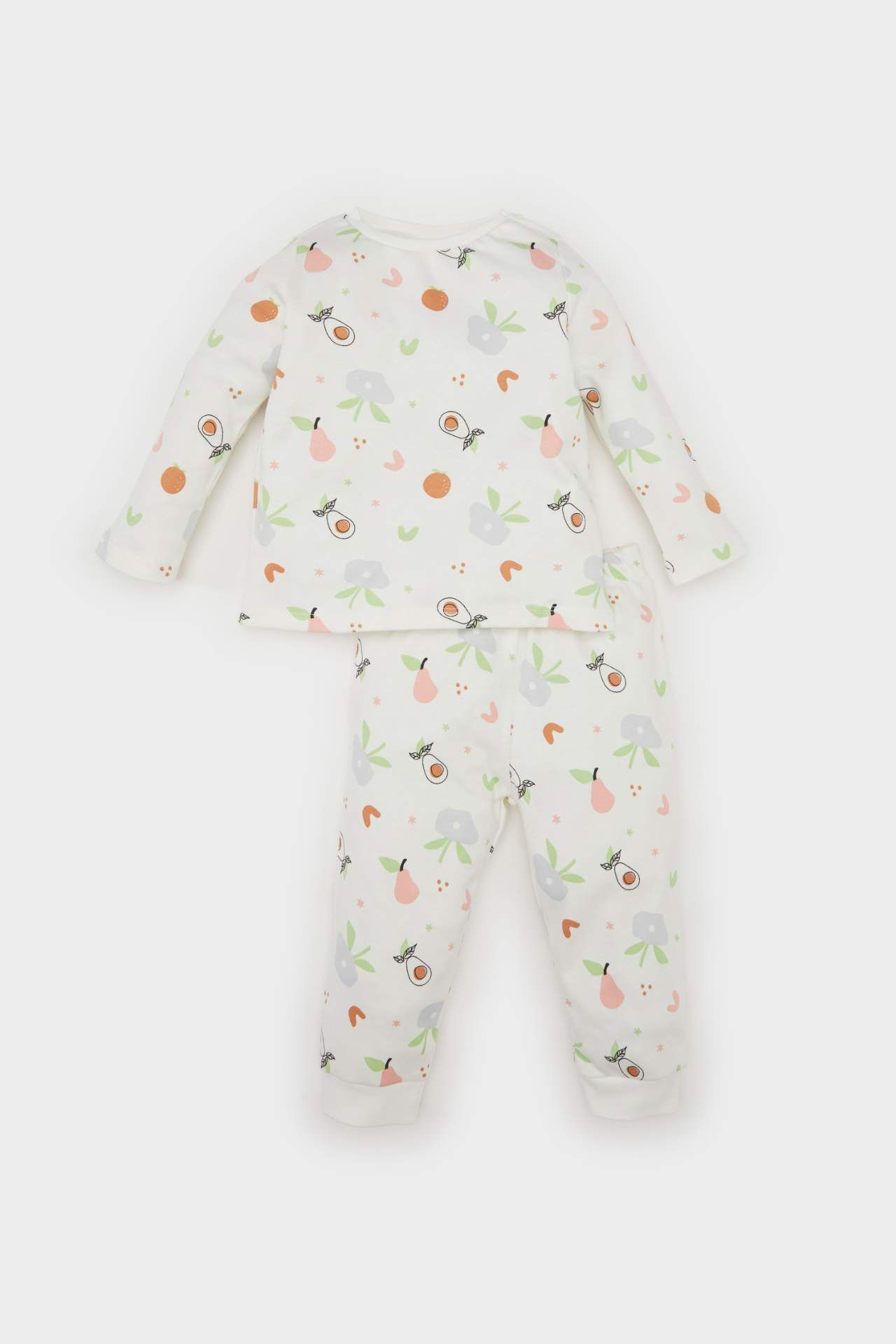 Kız Bebek Pijama Takımı Meyve Desenli Bisiklet Yaka Uzun Kollu Üst  Uzun Alt