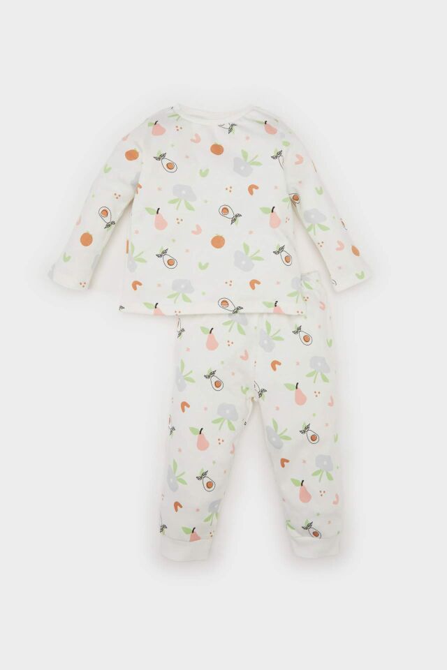 Kız Bebek Pijama Takımı Meyve Desenli Bisiklet Yaka Uzun Kollu Üst  Uzun Alt