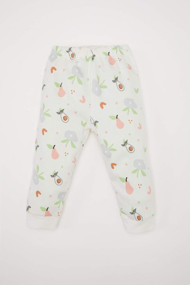Kız Bebek Pijama Takımı Meyve Desenli Bisiklet Yaka Uzun Kollu Üst  Uzun Alt