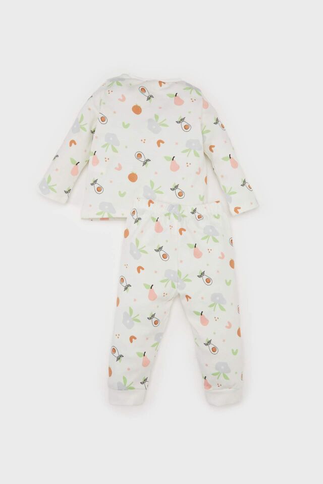 Kız Bebek Pijama Takımı Meyve Desenli Bisiklet Yaka Uzun Kollu Üst  Uzun Alt