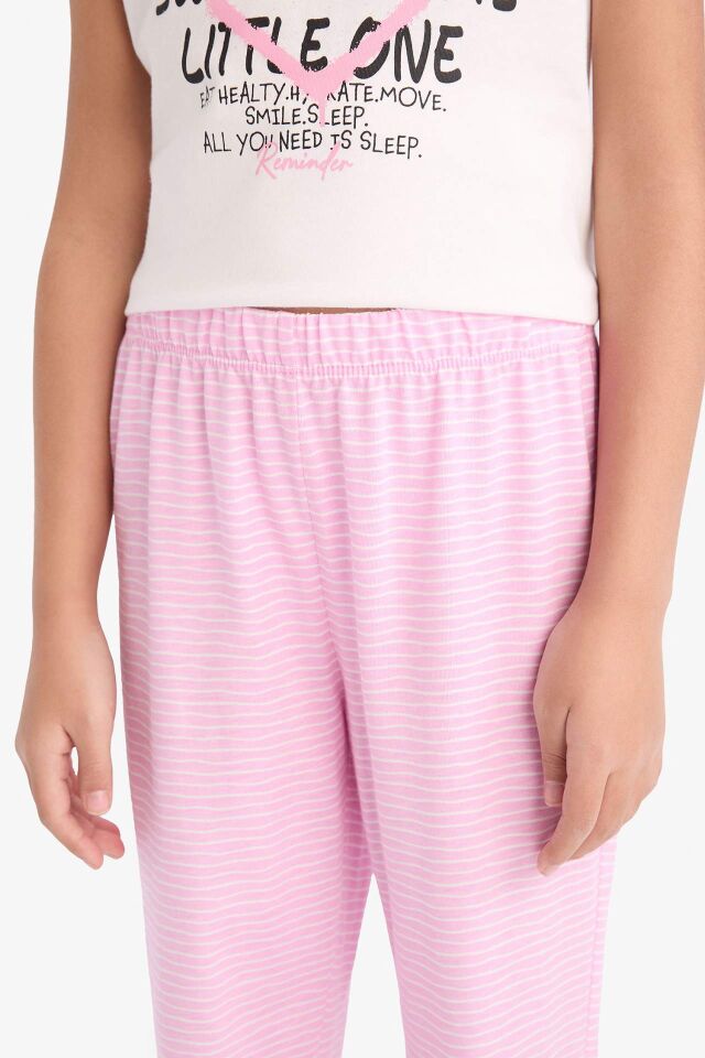 Kız Çocuk Pijama Takımı Baskılı Kısa Kollu Üst Beli Lastikli Uzun Alt