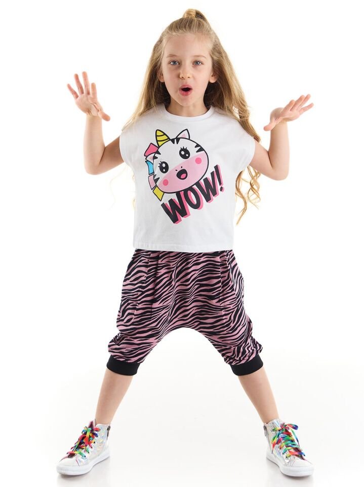 Zebracorn Kız Çocuk T-shirt Kapri Şort Takım 4 Y - Pembe, Beyaz