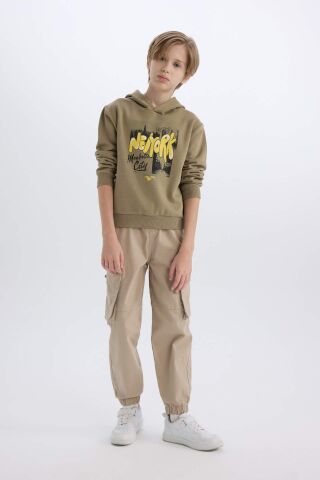 Erkek Çocuk Kapüşonlu Baskılı Kalın Sweatshirt