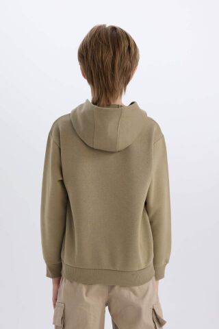 Erkek Çocuk Kapüşonlu Baskılı Kalın Sweatshirt