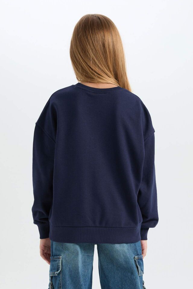 Kız Çocuk Relax Fit Bisiklet Yaka Baskılı Sweatshirt