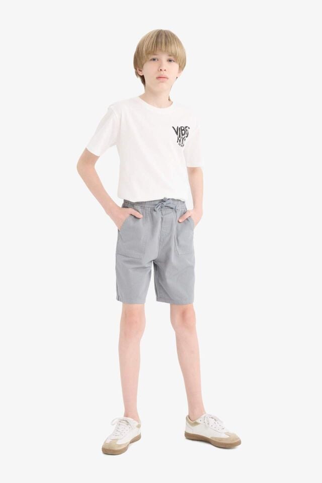 Erkek Çocuk Beli Lastikli Cepli Gabardin Şort