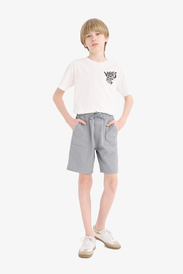 Erkek Çocuk Beli Lastikli Cepli Gabardin Şort