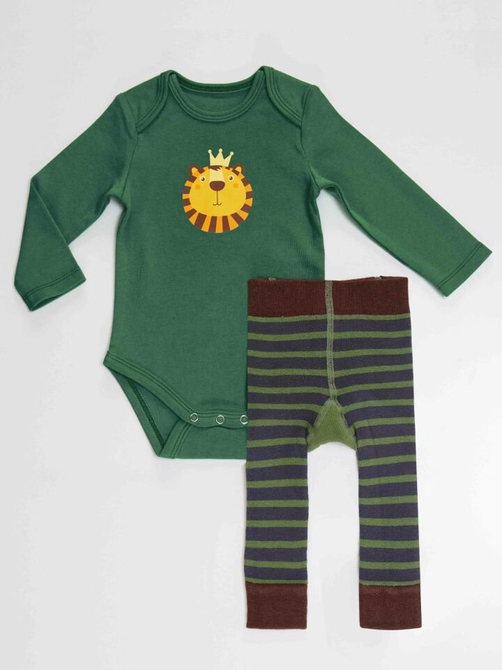 Aslan Erkek Bebek Body Tayt-Pantolon Takım Haki 3-6 M
