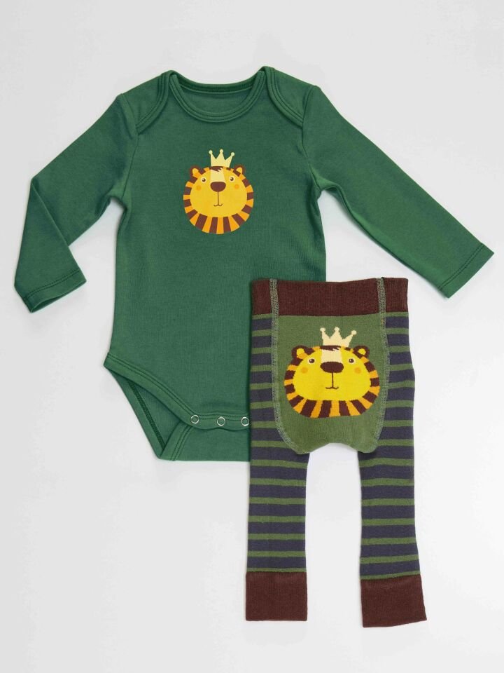 Aslan Erkek Bebek Body Tayt-Pantolon Takım Haki 3-6 M