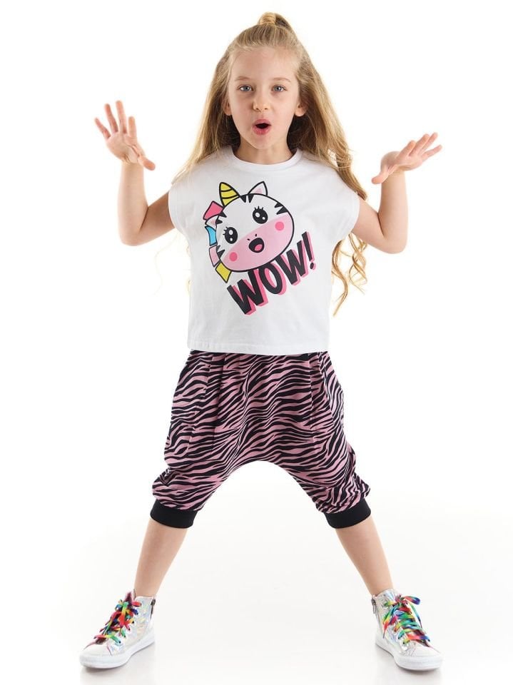 Zebracorn Kız Çocuk T-shirt Kapri Şort Takım 5 Y - Pembe, Beyaz