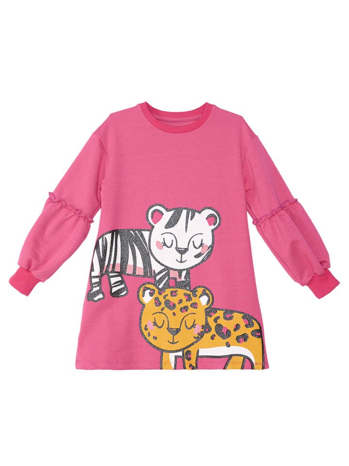 Leopar Zebra Kız Çocuk Pembe Elbise