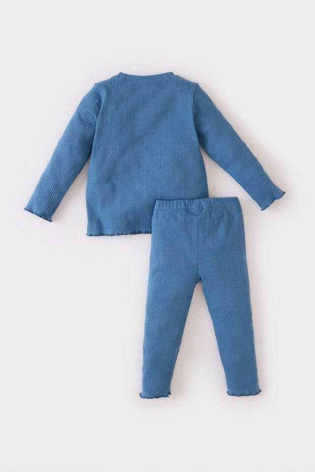 Kız Bebek 2'li Takım Çiçekli Fitilli Kaşkorse Uzun Kollu Tişört Üst Beli Lastikli Alt