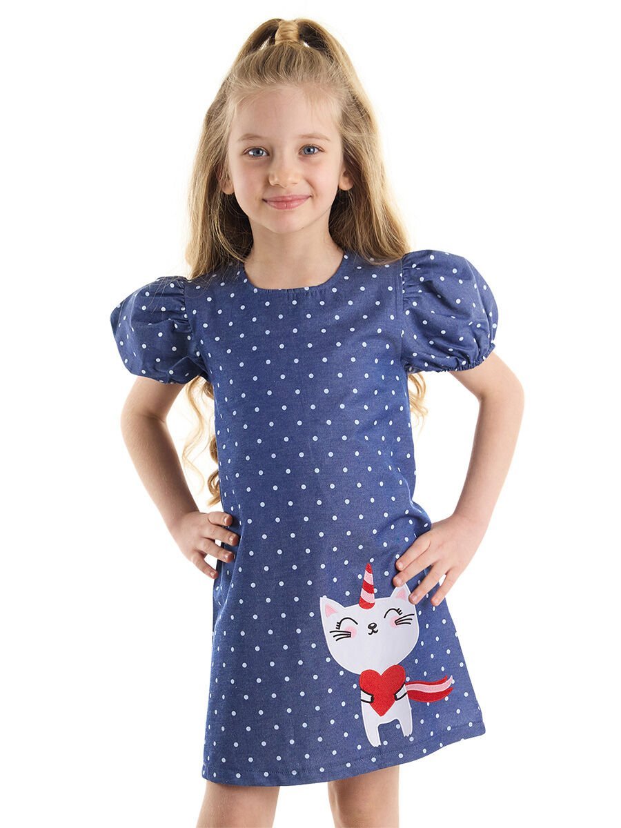 Kedicorn Kız Çocuk Dokuma Puantiyeli Elbise