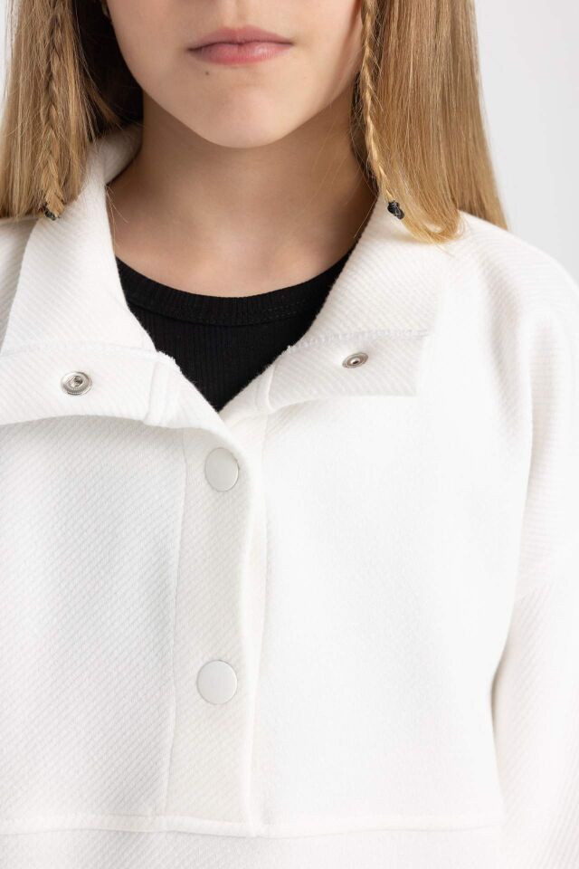 Kız Çocuk Oversize Geniş Kalıp Polo Yaka Düğmeli Sweatshirt
