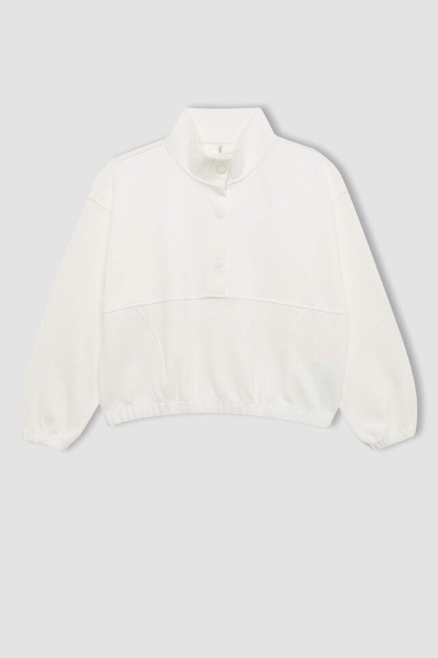 Kız Çocuk Oversize Geniş Kalıp Polo Yaka Düğmeli Sweatshirt