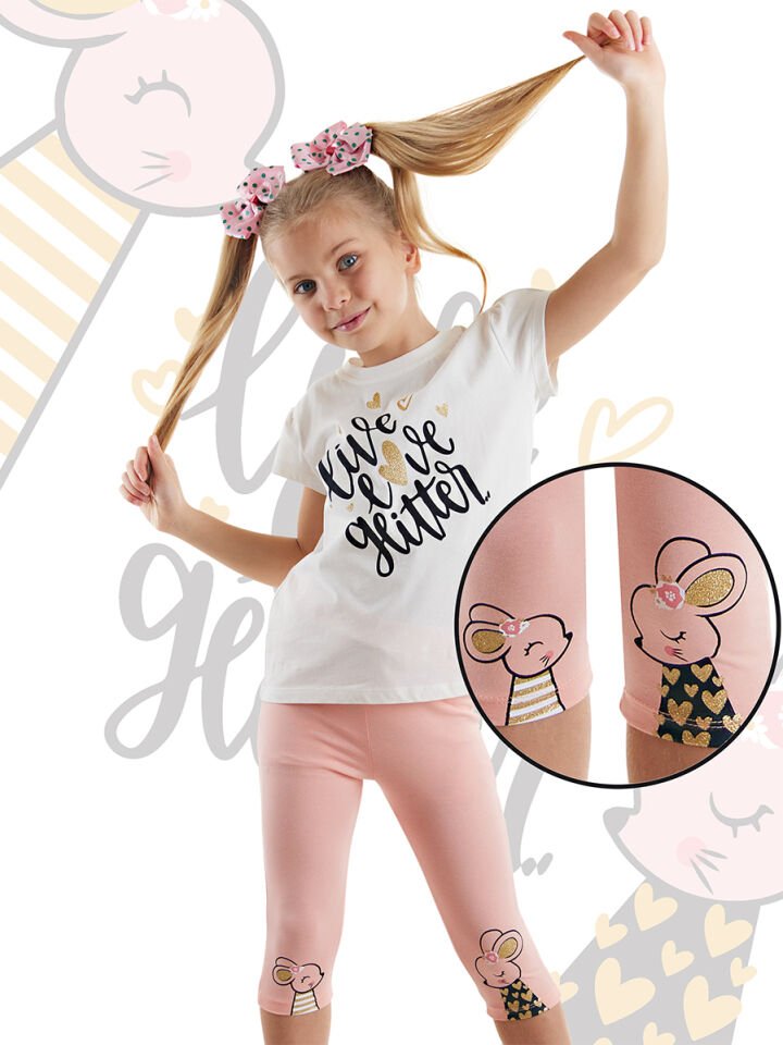 Sevimli Fareler Kız Çocuk T-shirt Tayt Takım 2 Y - Krem, Pembe