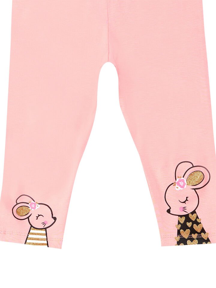 Sevimli Fareler Kız Çocuk T-shirt Tayt Takım 2 Y - Krem, Pembe