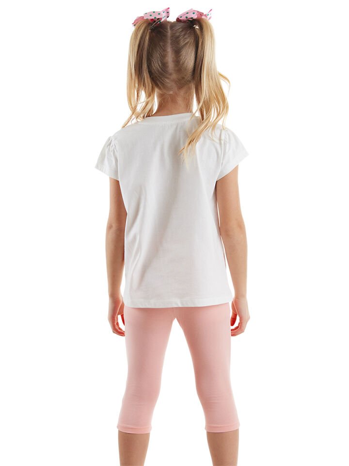 Sevimli Fareler Kız Çocuk T-shirt Tayt Takım 2 Y - Krem, Pembe