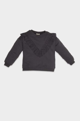 Kız Bebek Bisiklet Yaka İçi Yumuşak Tüylü Sweatshirt
