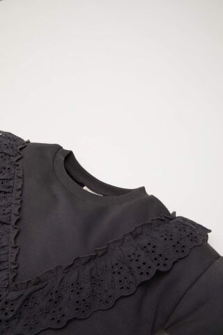 Kız Bebek Bisiklet Yaka İçi Yumuşak Tüylü Sweatshirt