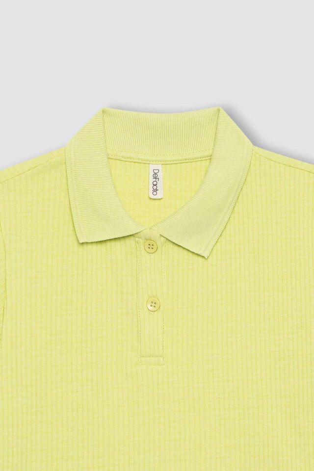 Kız Çocuk Slim Fit Dar Kesim Basic Düz Fitilli Kaşkorse Kısa Kollu Polo Tişört