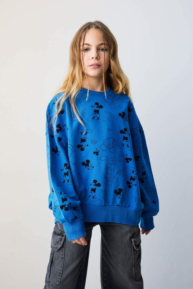 Kız Çocuk Disney Mickey & Minnie Oversize Geniş Kalıp Bisiklet Yaka Sweatshirt