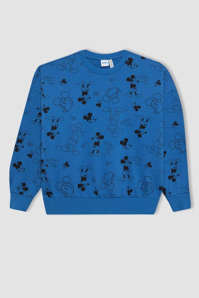 Kız Çocuk Disney Mickey & Minnie Oversize Geniş Kalıp Bisiklet Yaka Sweatshirt