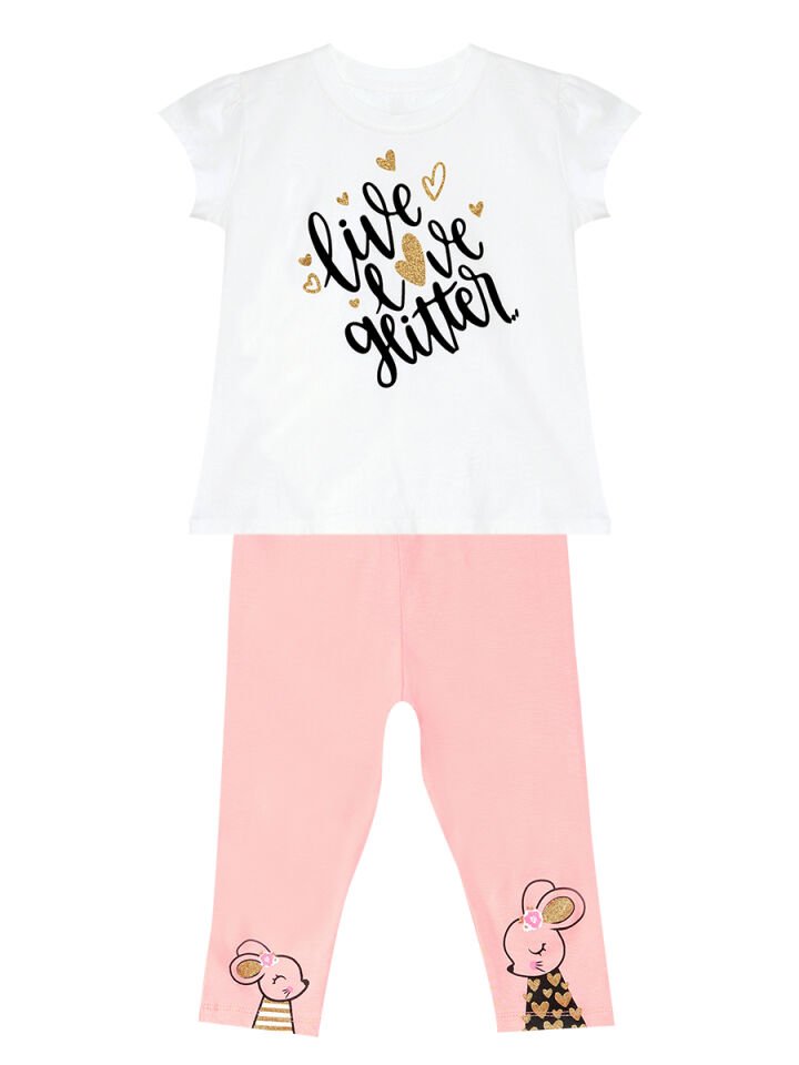 Sevimli Fareler Kız Çocuk T-shirt Tayt Takım 3 Y - Krem, Pembe