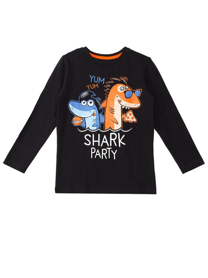 Shark Party Erkek Çocuk T-shirt Pantolon Takım 5 Y - Siyah, Mavi