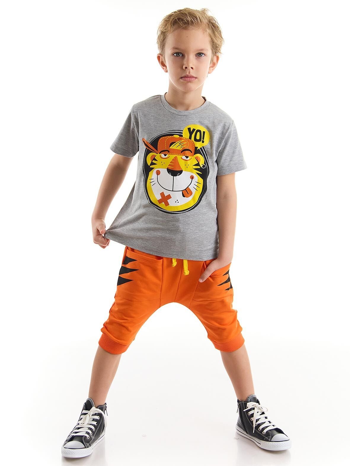 Yo Kaplan Erkek Çocuk T-shirt Kapri Şort Takım