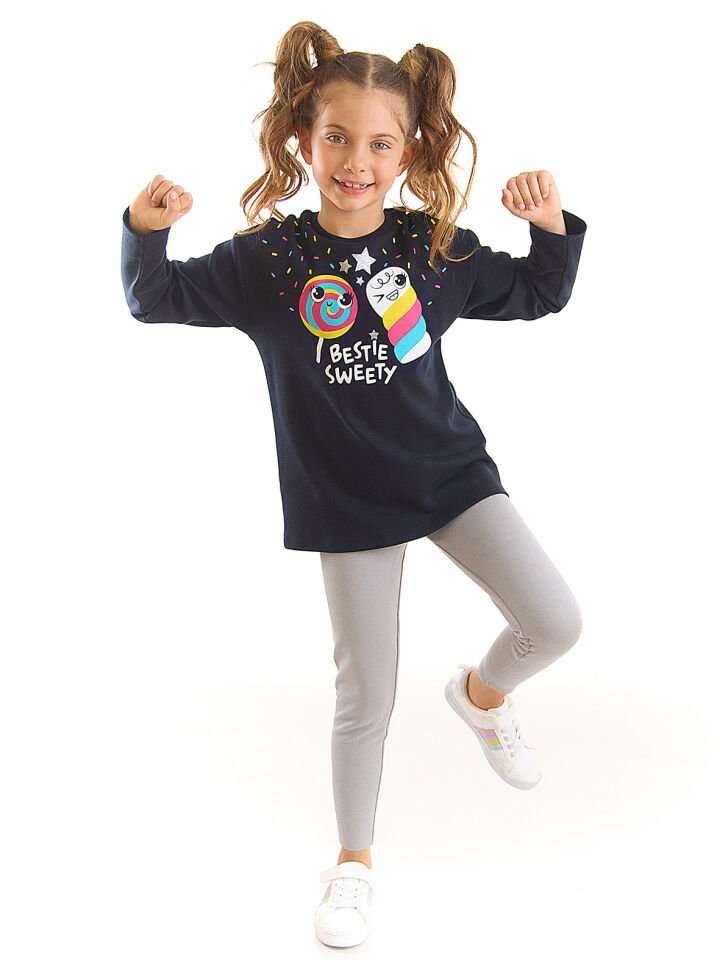 Renkli Şeker Kız Çocuk T-shirt Tayt Takım 10 Y - Lacivert, Gri
