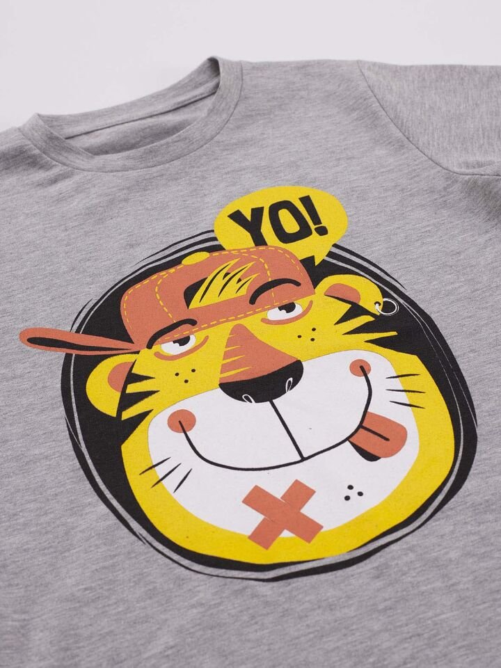 Yo Kaplan Erkek Çocuk T-shirt Kapri Şort Takım 2 Y - Gri, Turuncu