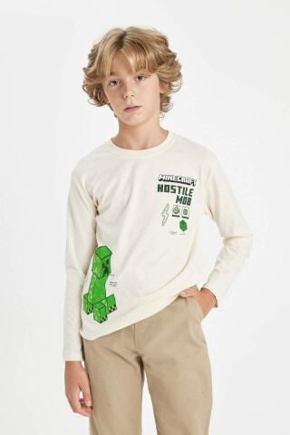 Erkek Çocuk Minecraft Bisiklet Yaka Uzun Kollu Tişört