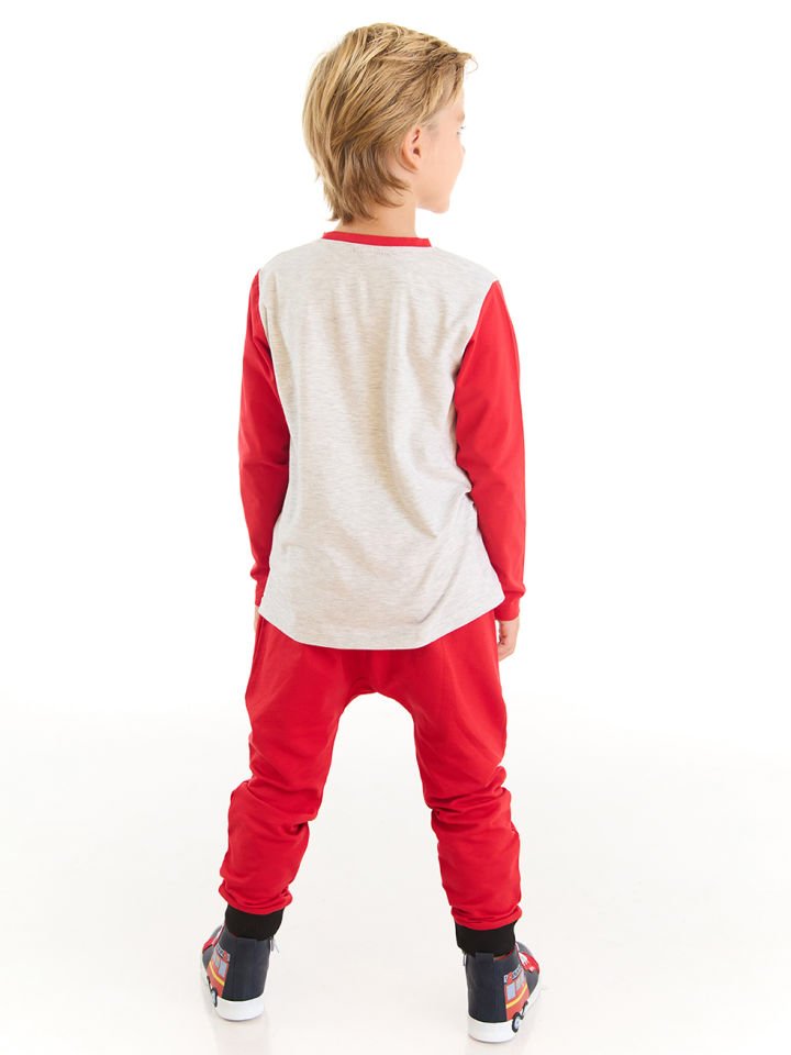 Yılbaşı Canavar Erkek Çocuk T-shirt Pantolon Takım 5 Y - Kırmızı, Krem