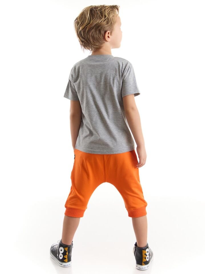 Yo Kaplan Erkek Çocuk T-shirt Kapri Şort Takım 3 Y - Gri, Turuncu